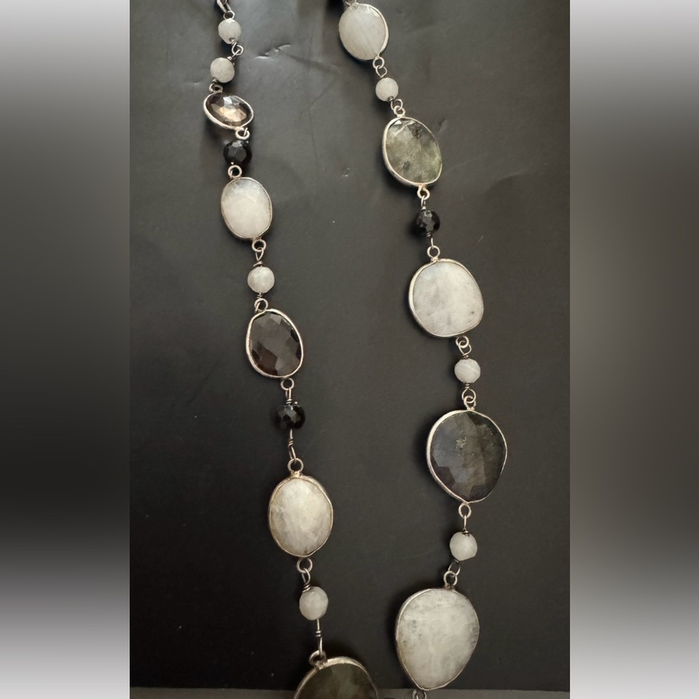 Candela Sterling Moonstone & Labradorite Station Necklace - Picture 2 of 7